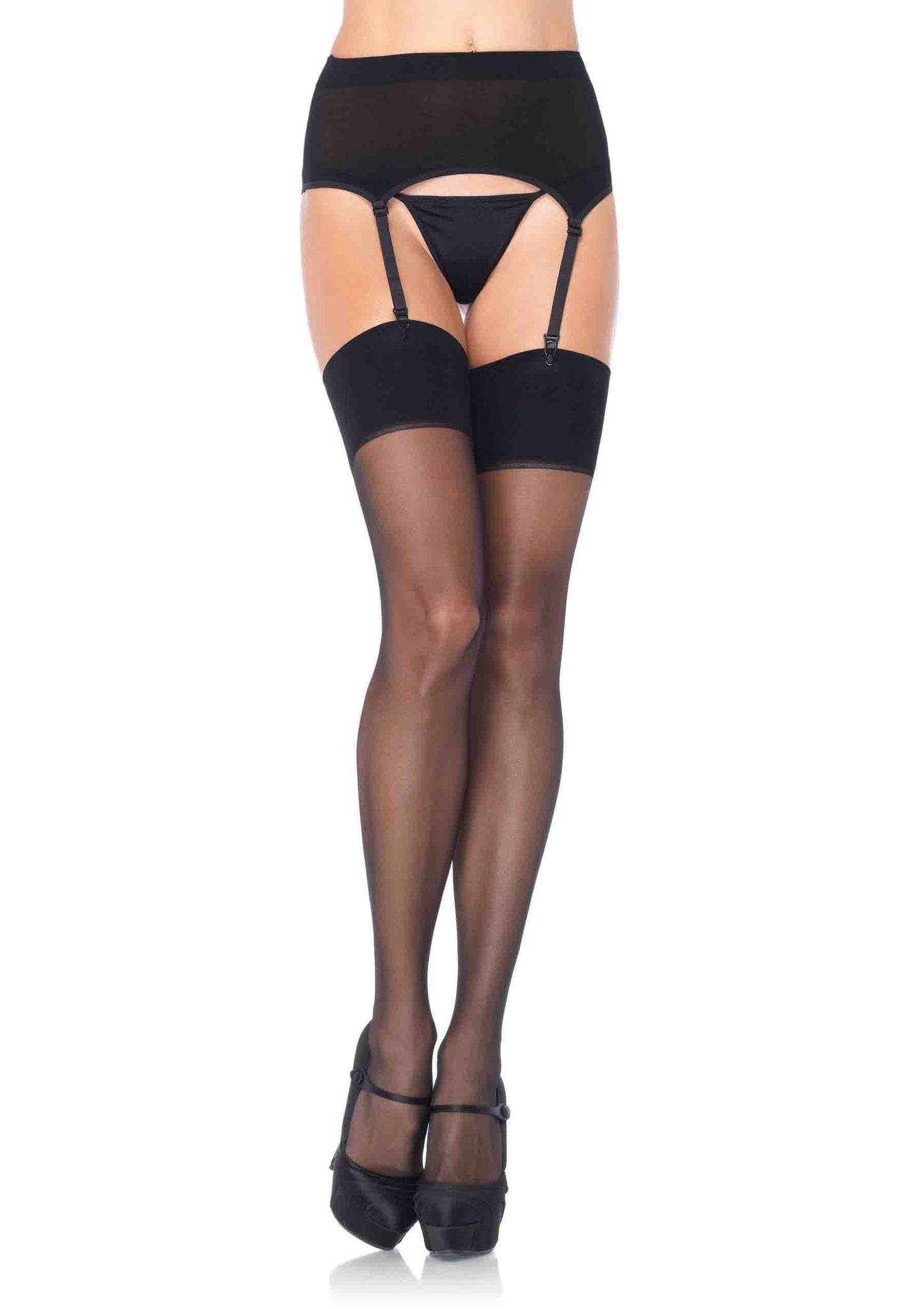 2PC. Spandex sheer garter belt and stocking set