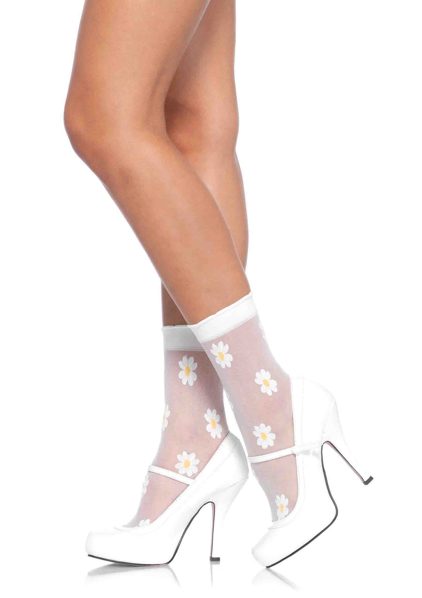 Sheer spandex woven daisy anklets O/S WHITE/YELLOW