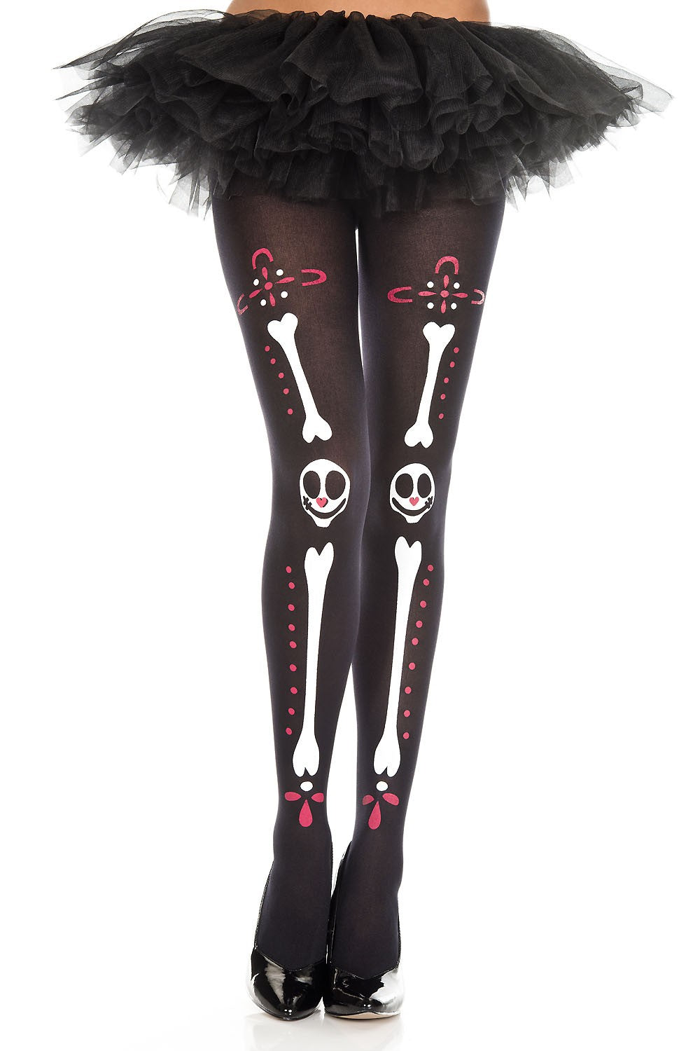 Bone Print and Smiley Face Print Pantyhose ML