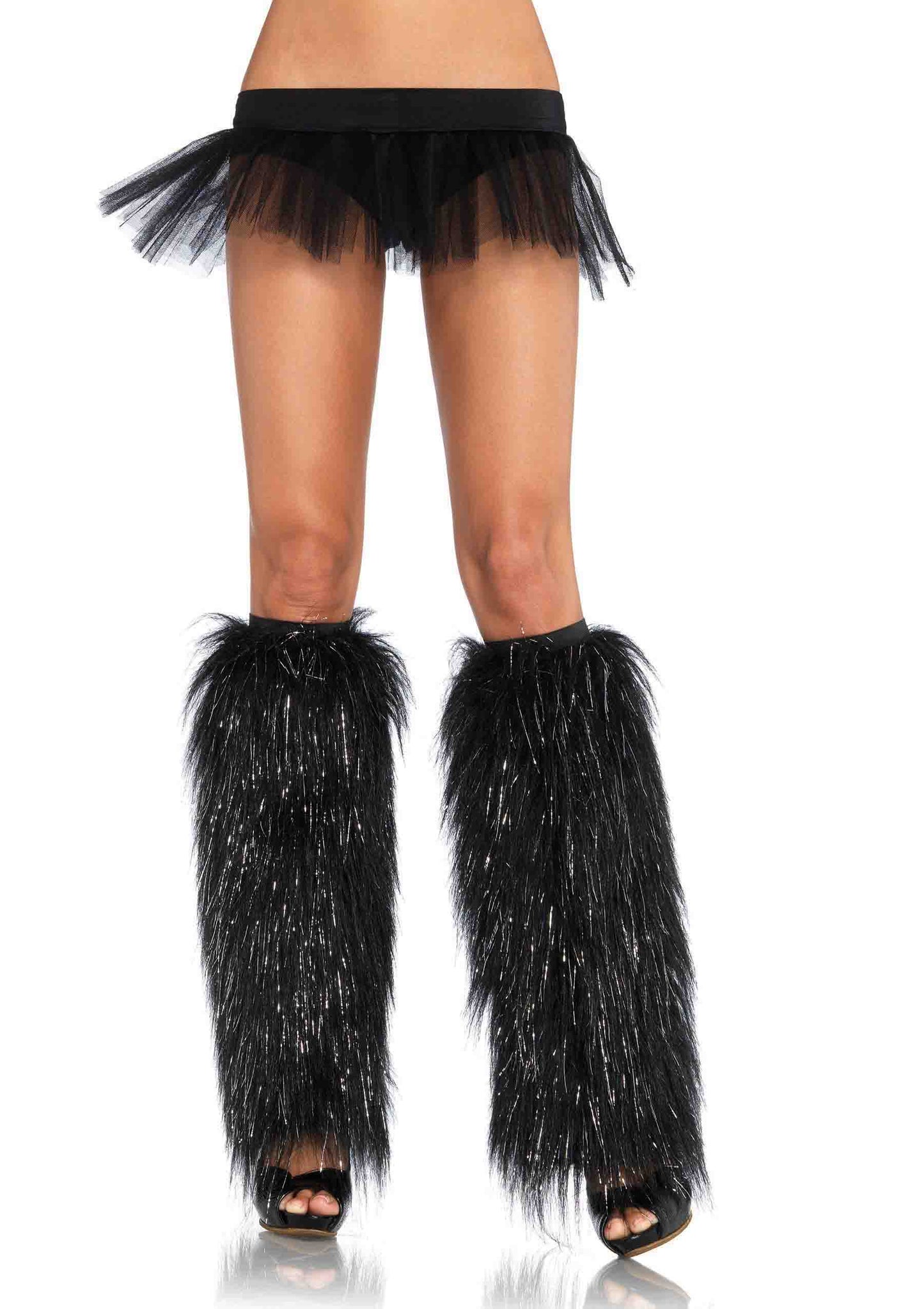 Furry lurex leg warmers
