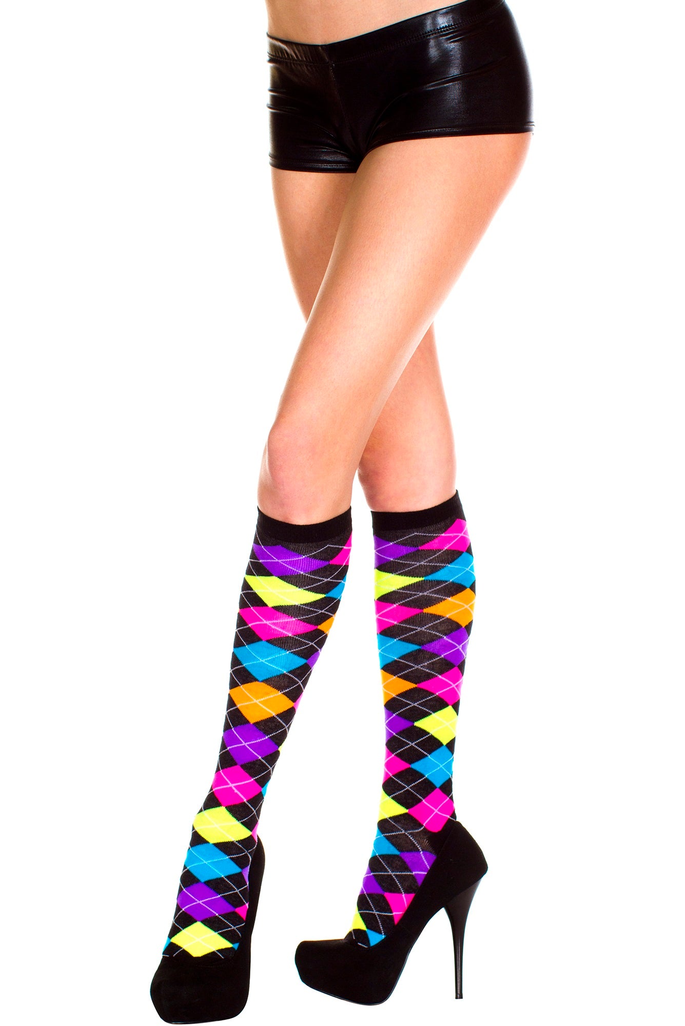 Acrylic Neon Argyle Knee High ML
