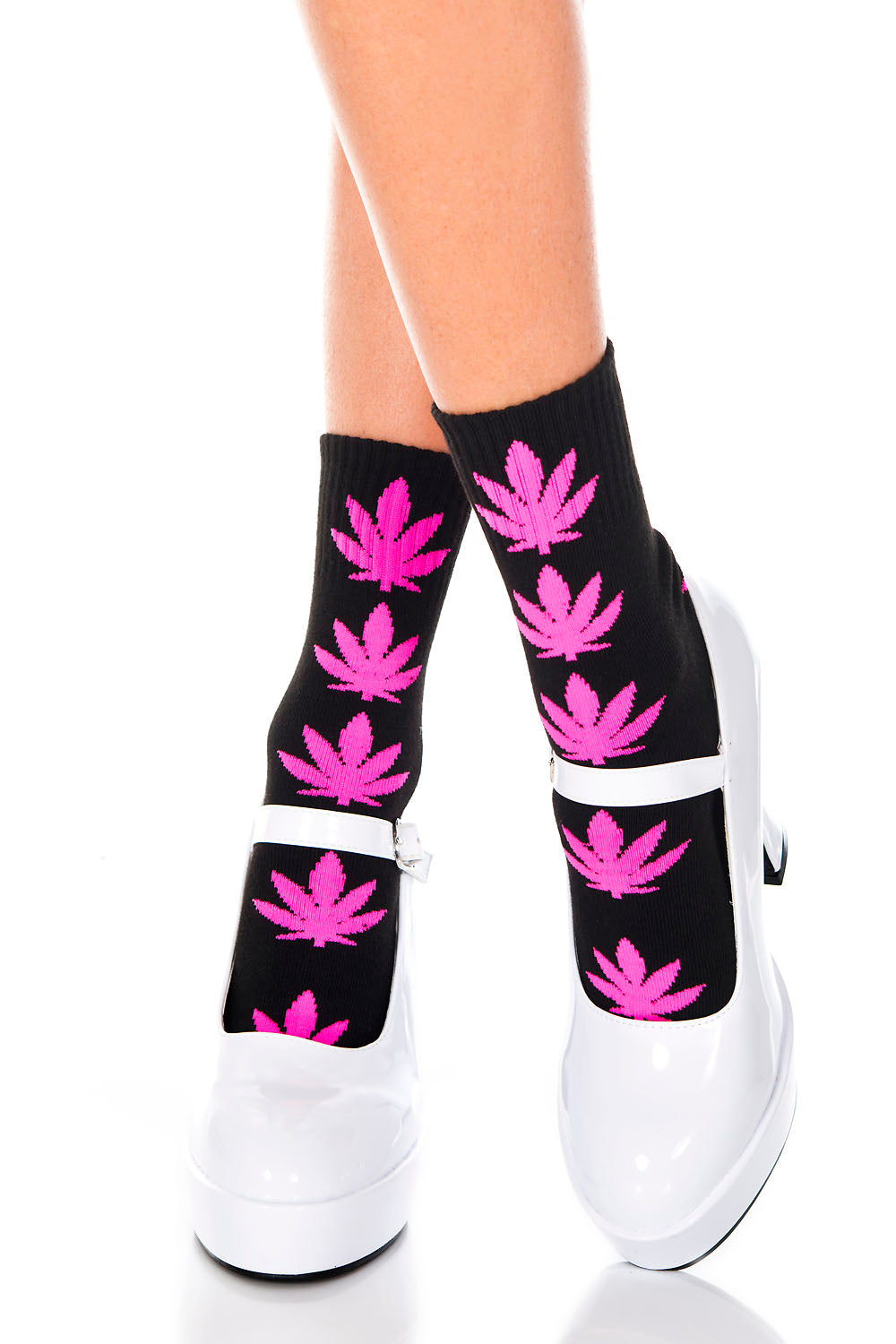 Music Legs Leaf Print Socks