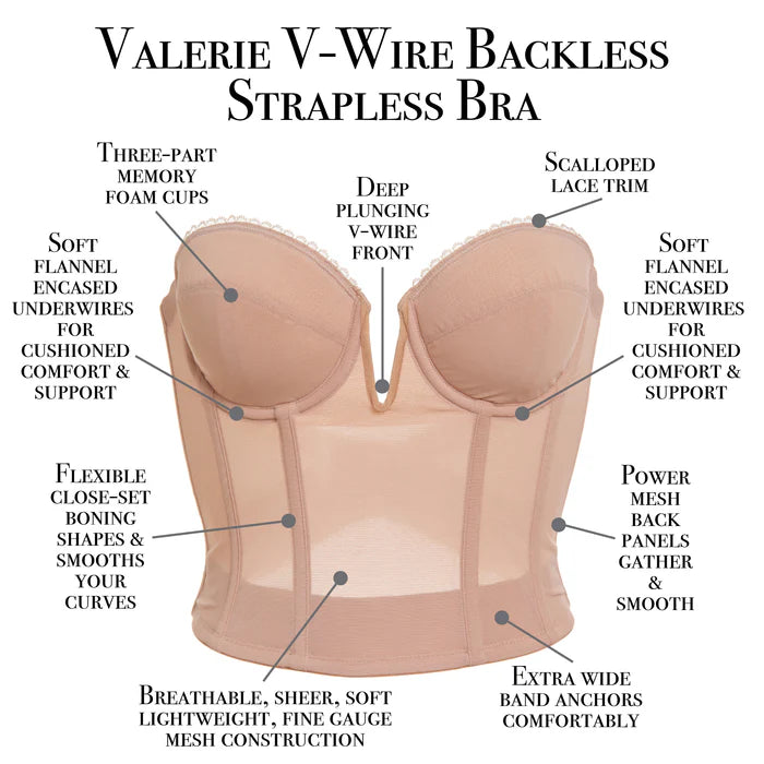 6390 Valerie Deep Front Plunge V-Wire Backless Strapless Bridal Bra