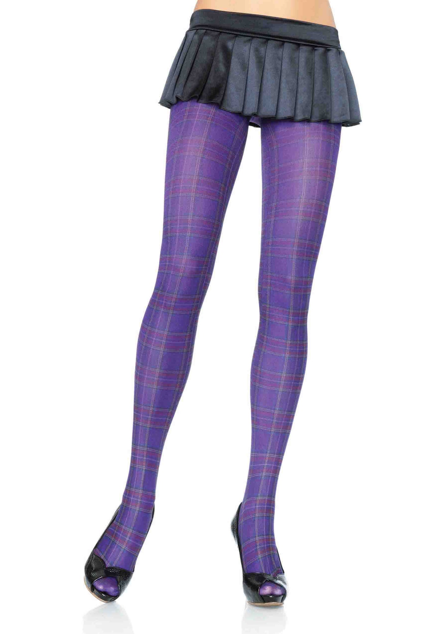 Opaque paper print plaid tights