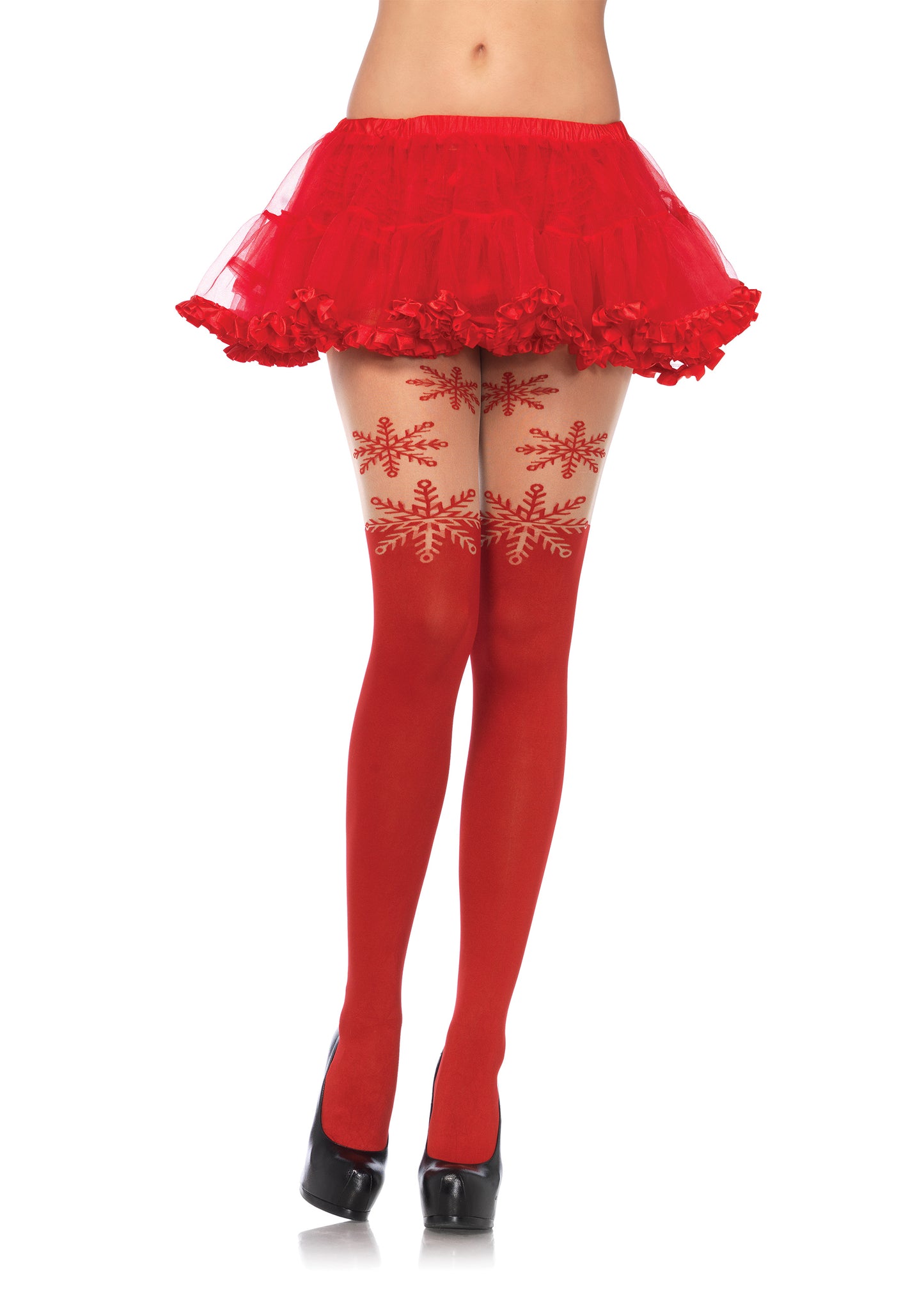 Spandex Snowflake Opaque Pantyhose with Sheer Thigh Accent