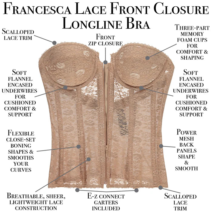 8249 Francesca Lace Strapless Front Closure Longline Bridal Bra