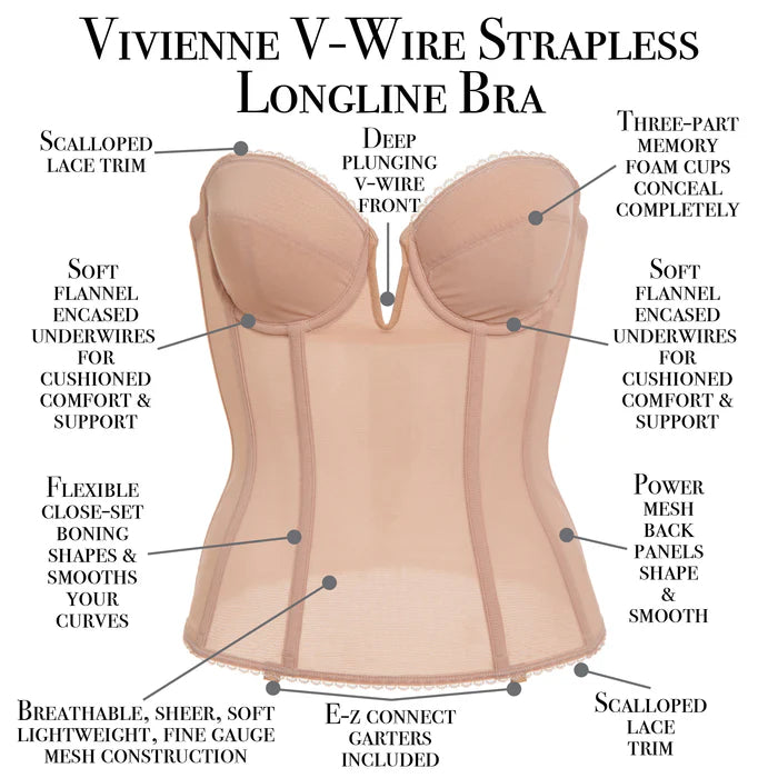 8990 Vivienne Deep Front Plunge V-Wire Longline Strapless Bridal Bra