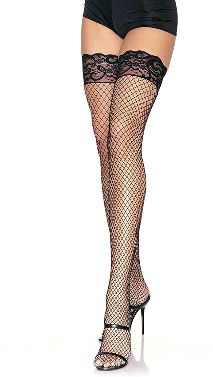 Spandex Industrial Net Thigh Highs With Stay Up Silicone Lace Top