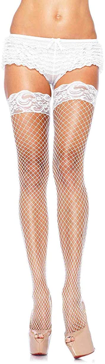 Spandex Industrial Net Thigh Highs With Stay Up Silicone Lace Top