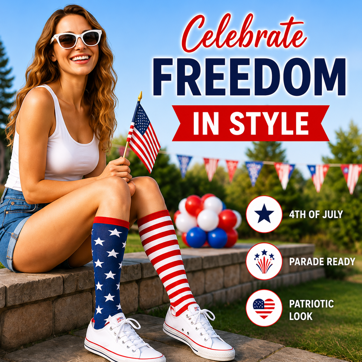 American Flag Knee High Socks for Women & Men – Patriotic USA Stars & Stripes Socks for 4th of July, Independence Day, Memorial Day, Parades, Sporting Events & Costume Parties