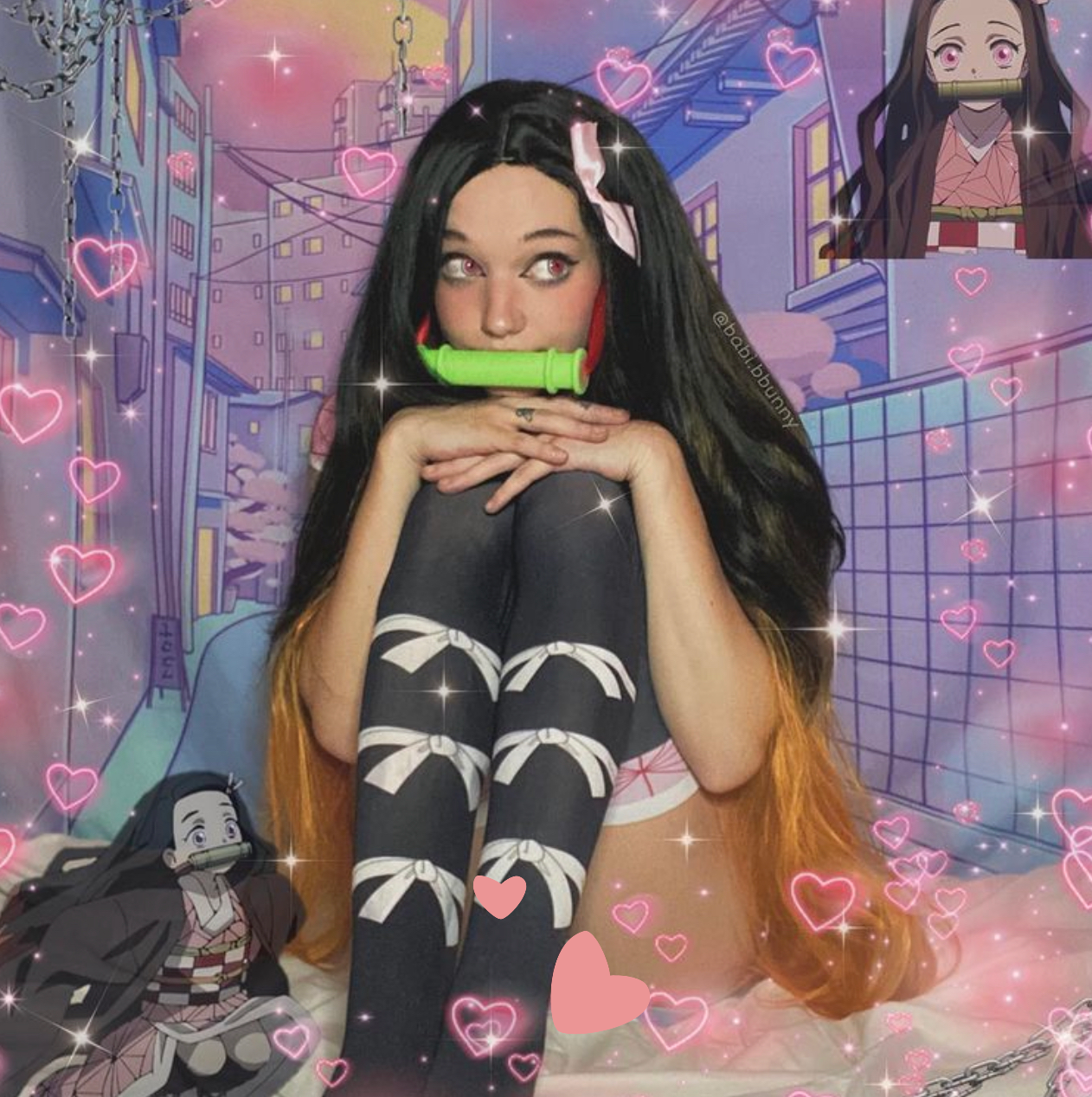 Demon Slayer Nezuko Cosplay Costume Thigh High