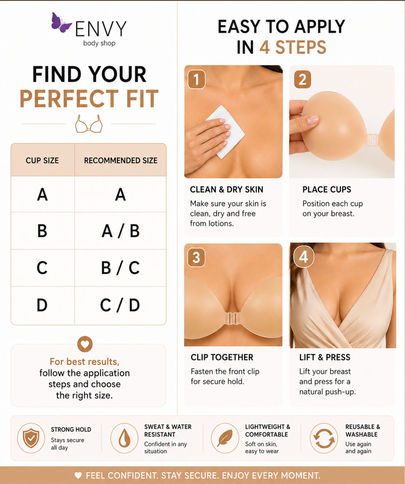 Silicone Adhesive Bra with 3 Pairs Reusable Silicone Nipple Covers – Strapless Sticky Push Up Bra for Women, Invisible Backless Bra for Deep V Dresses, Wedding, Backless & Strapless Outfits