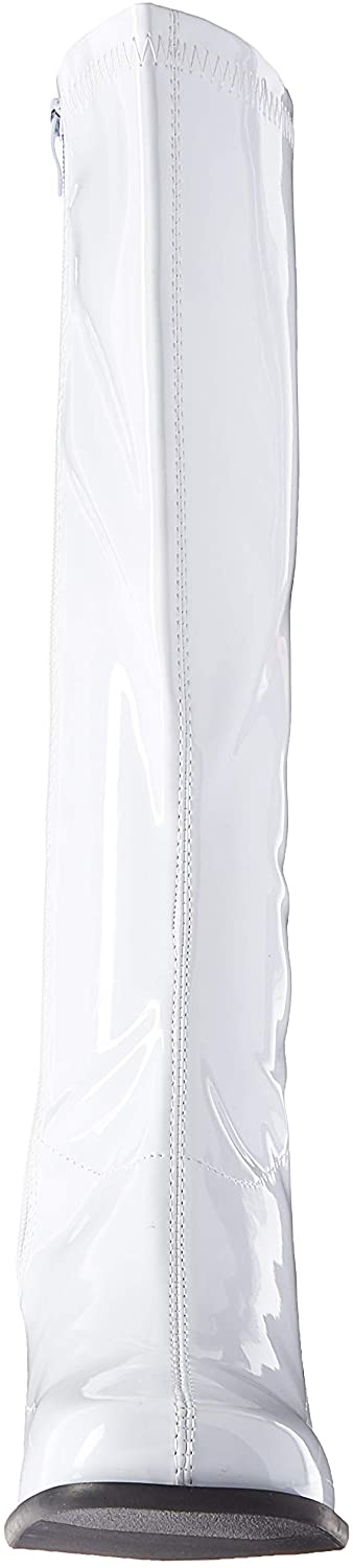 (Used) Ellie Shoes GOGO-W 3" Wide Width Gogo Boots with Zipper, White, 8