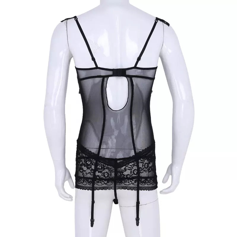 Men Sheer Mesh Crossdress Maid Lingerie Set Floral Lace Garter Belt Bo Envy Body Shop Men Sheer Mesh Crossdress Maid Lingerie Set Floral Lace Garter Belt Bo Envy Body Shop