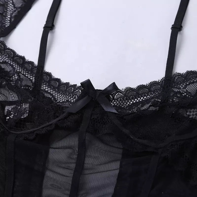 Men Sheer Mesh Crossdress Maid Lingerie Set Floral Lace Garter Belt Bodysuit Sissy