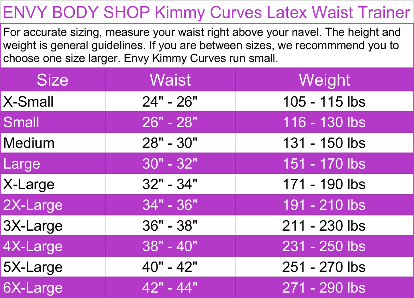 ENVY BODY SHOP Kimmy Curves Latex Gym Waist Trainer Body Shaper