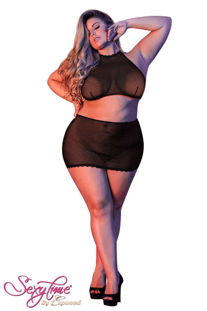 M197 Polka Dot Mesh Halter & Skirt Set