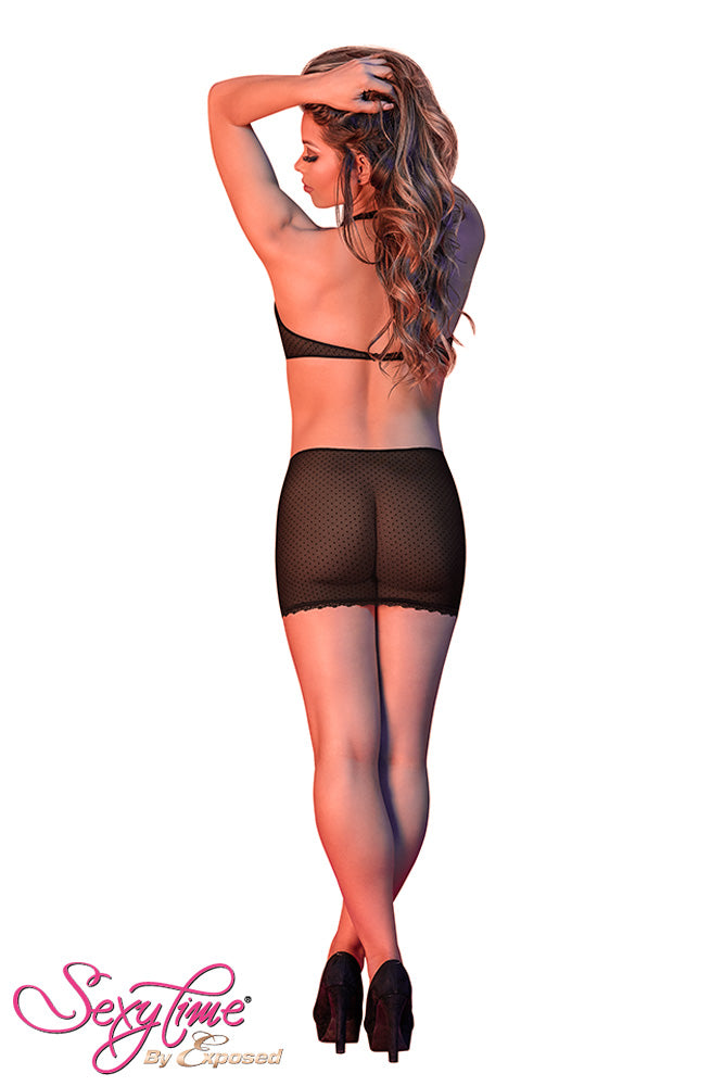 M197 Polka Dot Mesh Halter & Skirt Set - Back View