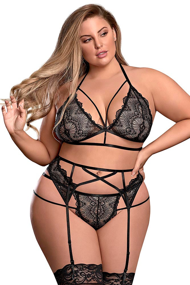 M227 Triangle Bra, Garter & Panty Set