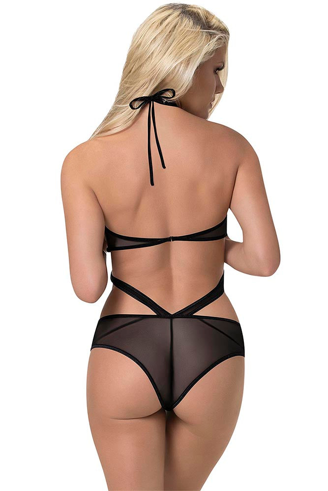 M242 Cupless & Crotchless Halter Teddy w/Split Back - Back View