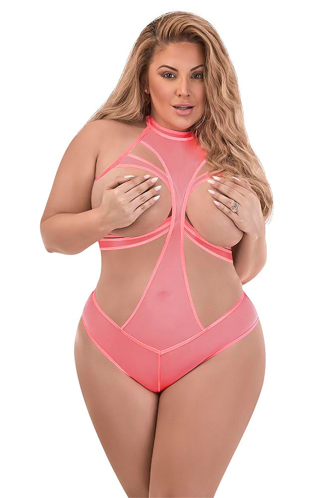 M242 Cupless & Crotchless Halter Teddy w/Split Back