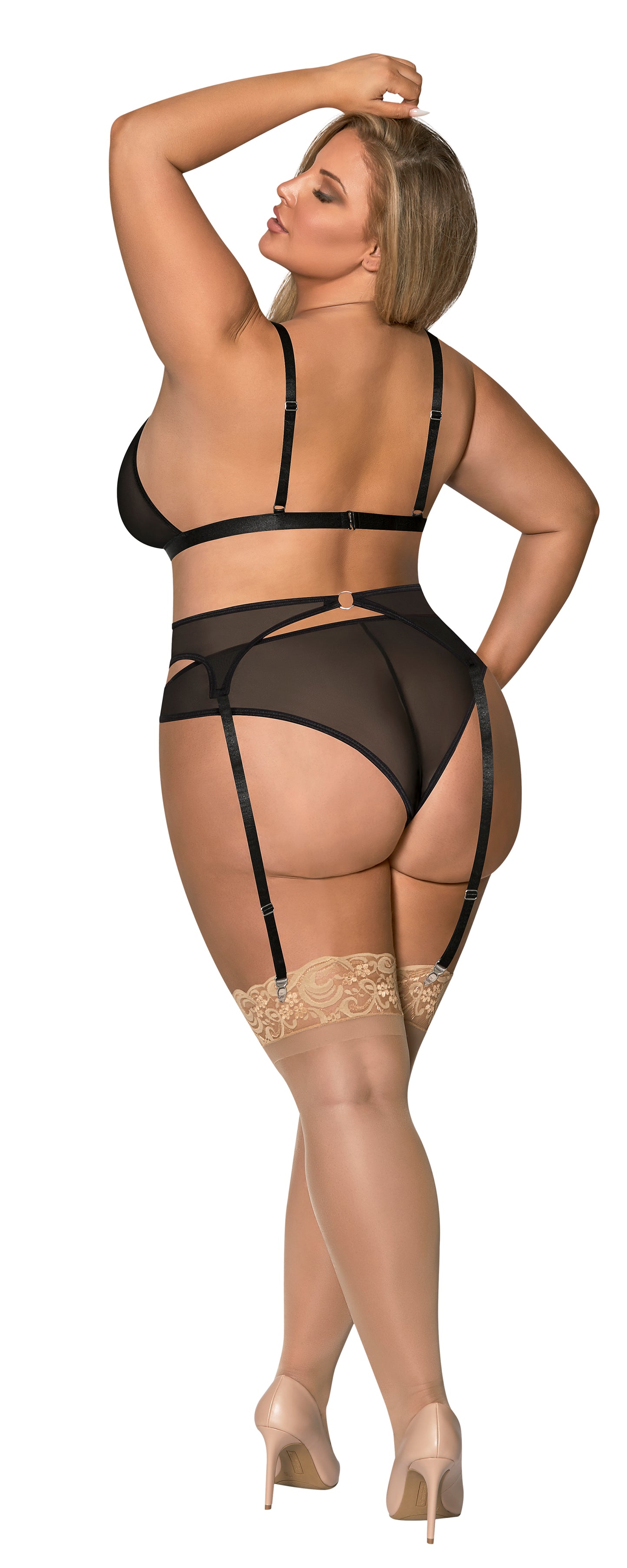 M260 Bra, Garter & Rouched Panty - Back View