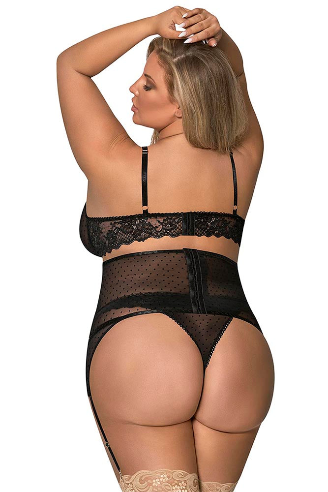 M269 High Neck Bra, Gartered Waist Cincher & Thong Set - Back View