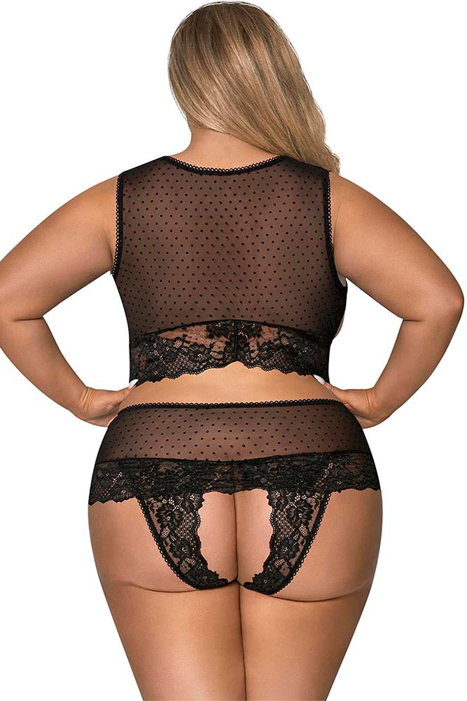 M271 Open Cup High Neck Bra & Split Crotch Skirt Panty - Back View