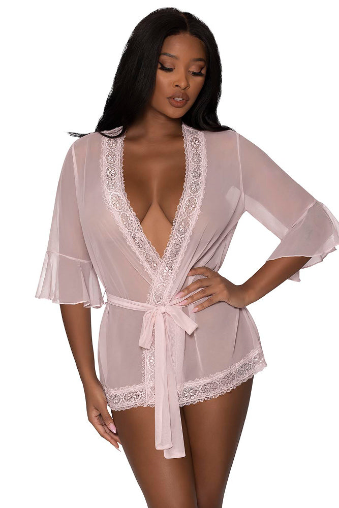 M281 Flutter Sleeve Robe w/Lace Trim
