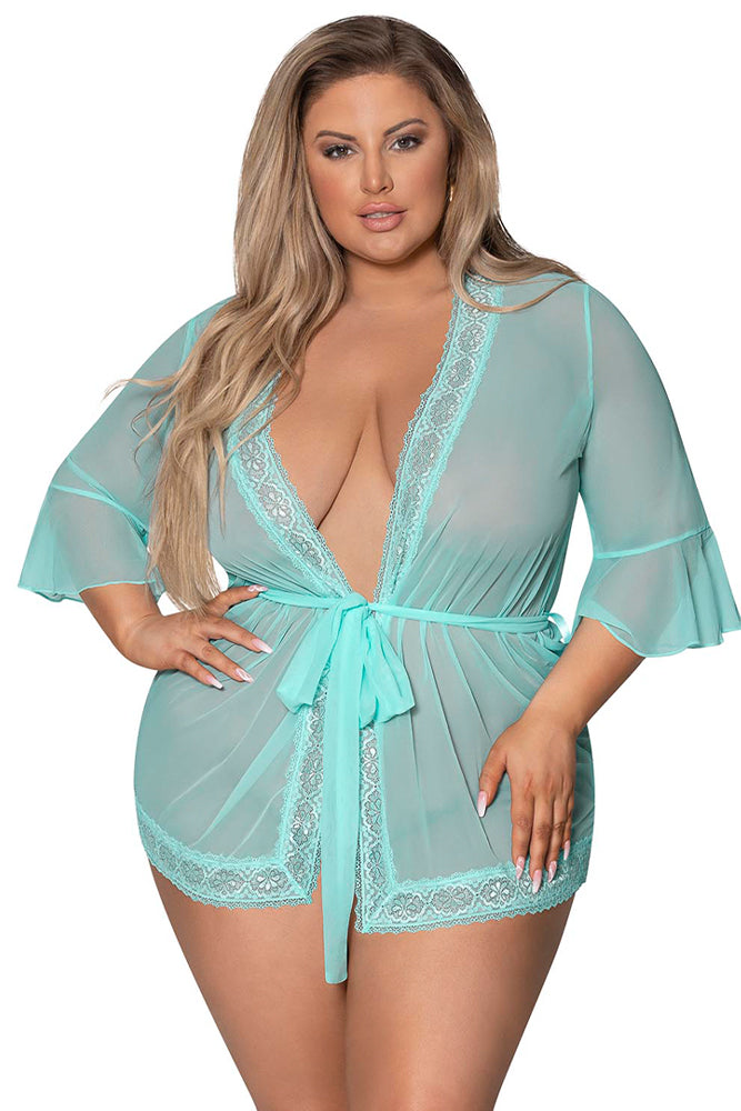 M281 Flutter Sleeve Robe w/Lace Trim