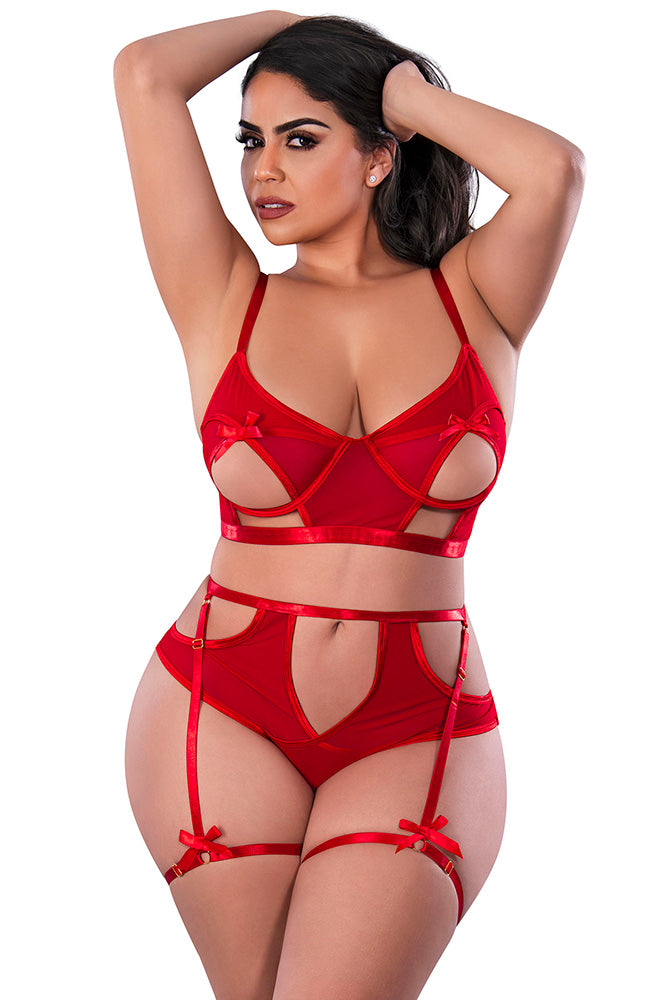 M354 Bralette, High Waist Panty Set w/ Removable Garters