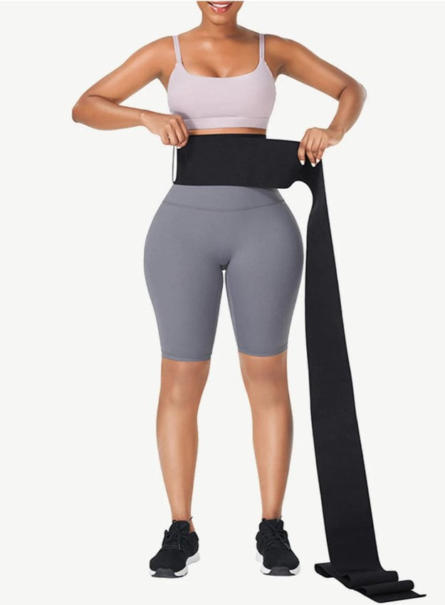 Tummy Wrap Compression Band Black Latex Waist Trimmer Trainer Belt