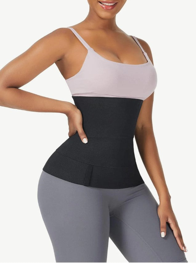 Tummy Wrap Compression Band Black Latex Waist Trimmer Trainer Belt