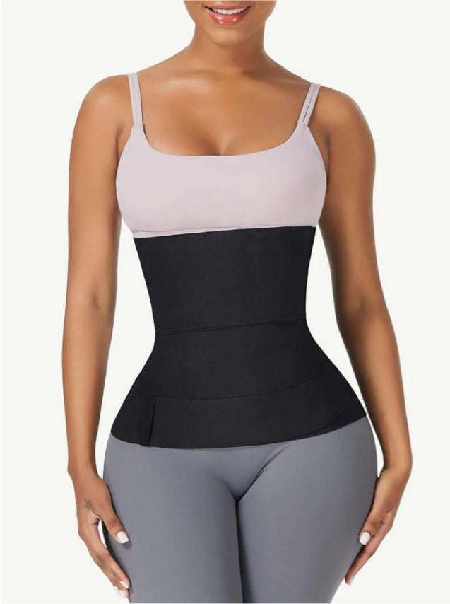 Tummy Wrap Compression Band Black Latex Waist Trimmer Trainer Belt