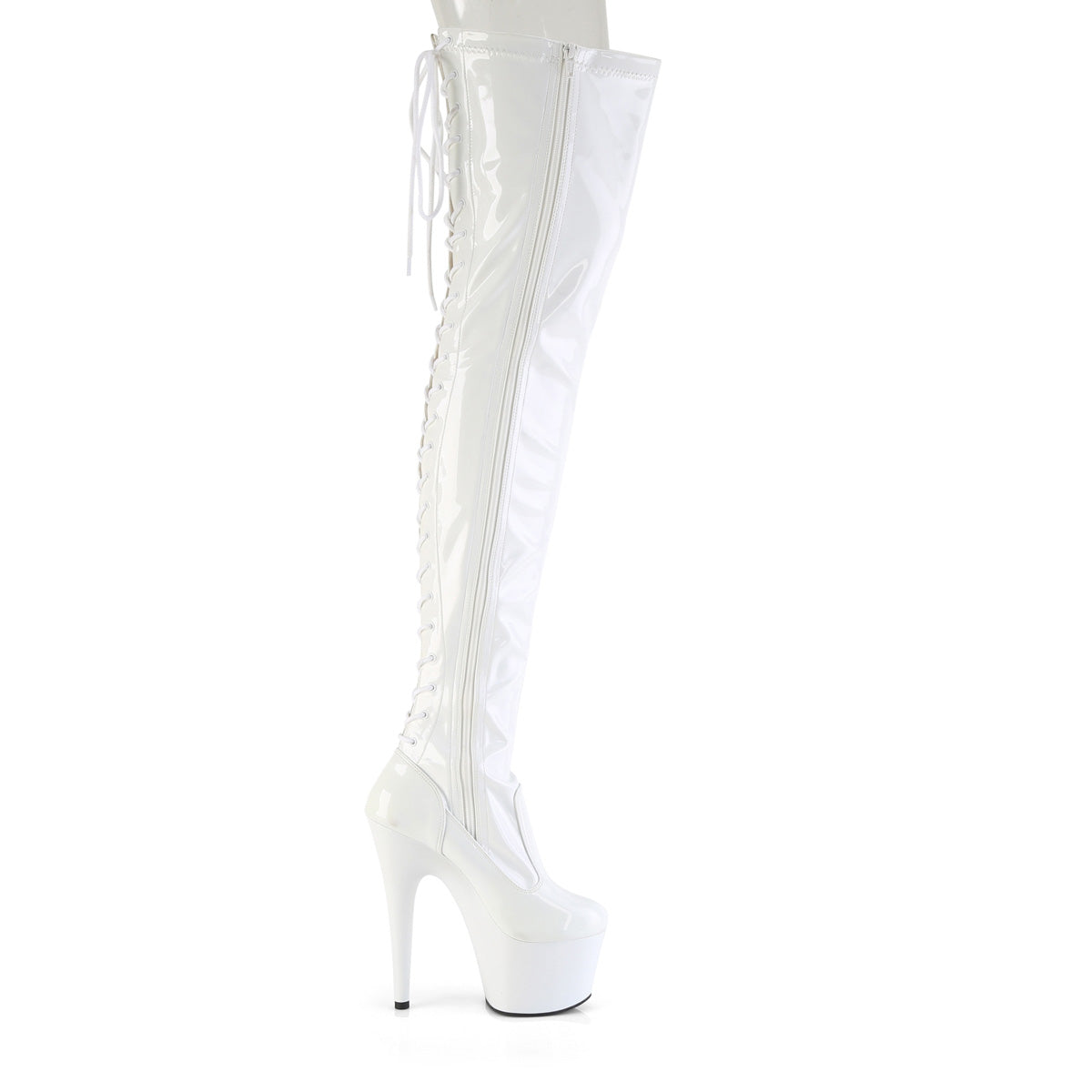 ADORE-3850 *7" Heel, 2 3/4" PF Lace-Up Back Stretch Thigh Boot,Side Zip