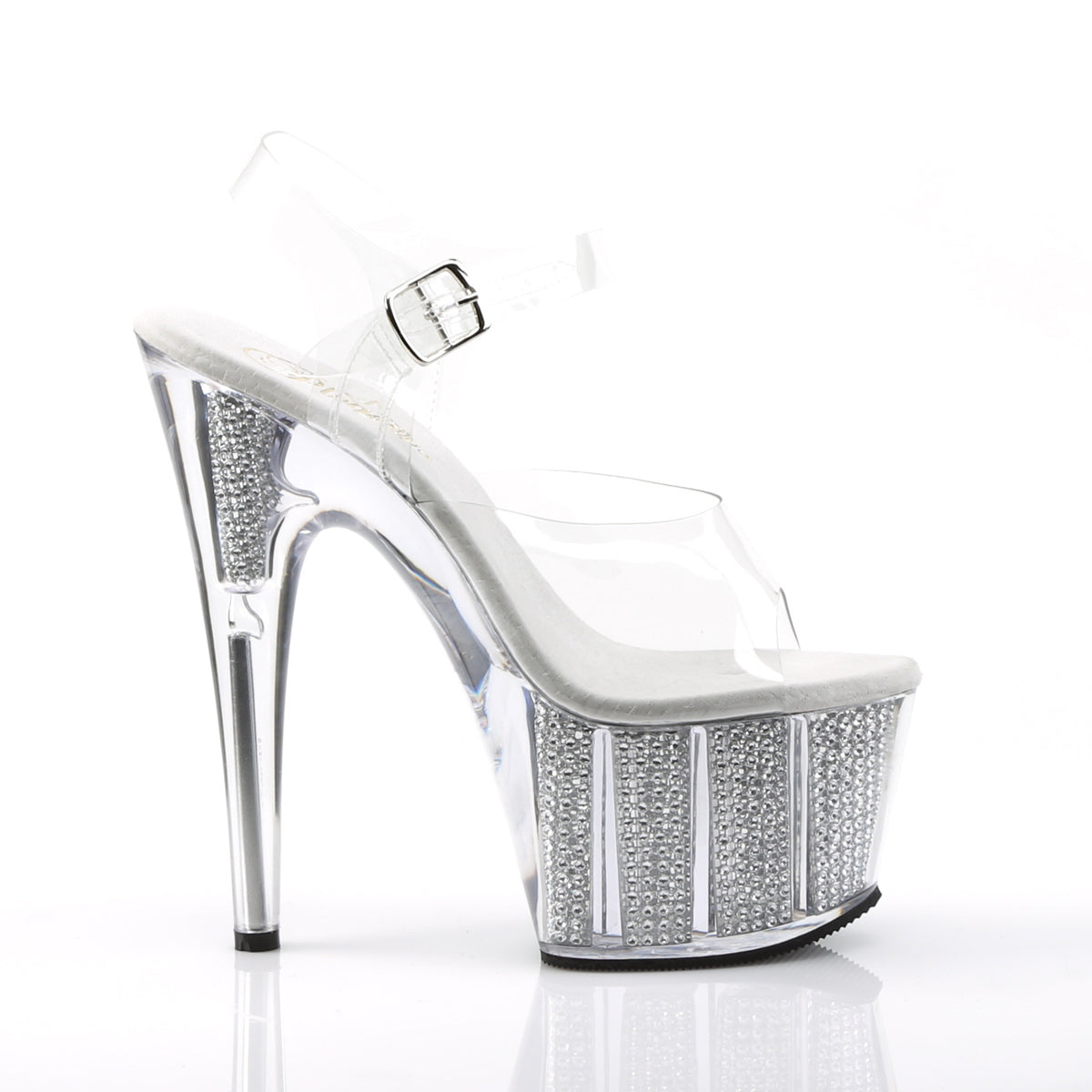 ADORE-708SRS 7" Heel, 2 3/4" PF Sandal W/Simulated RS Filled Bottom