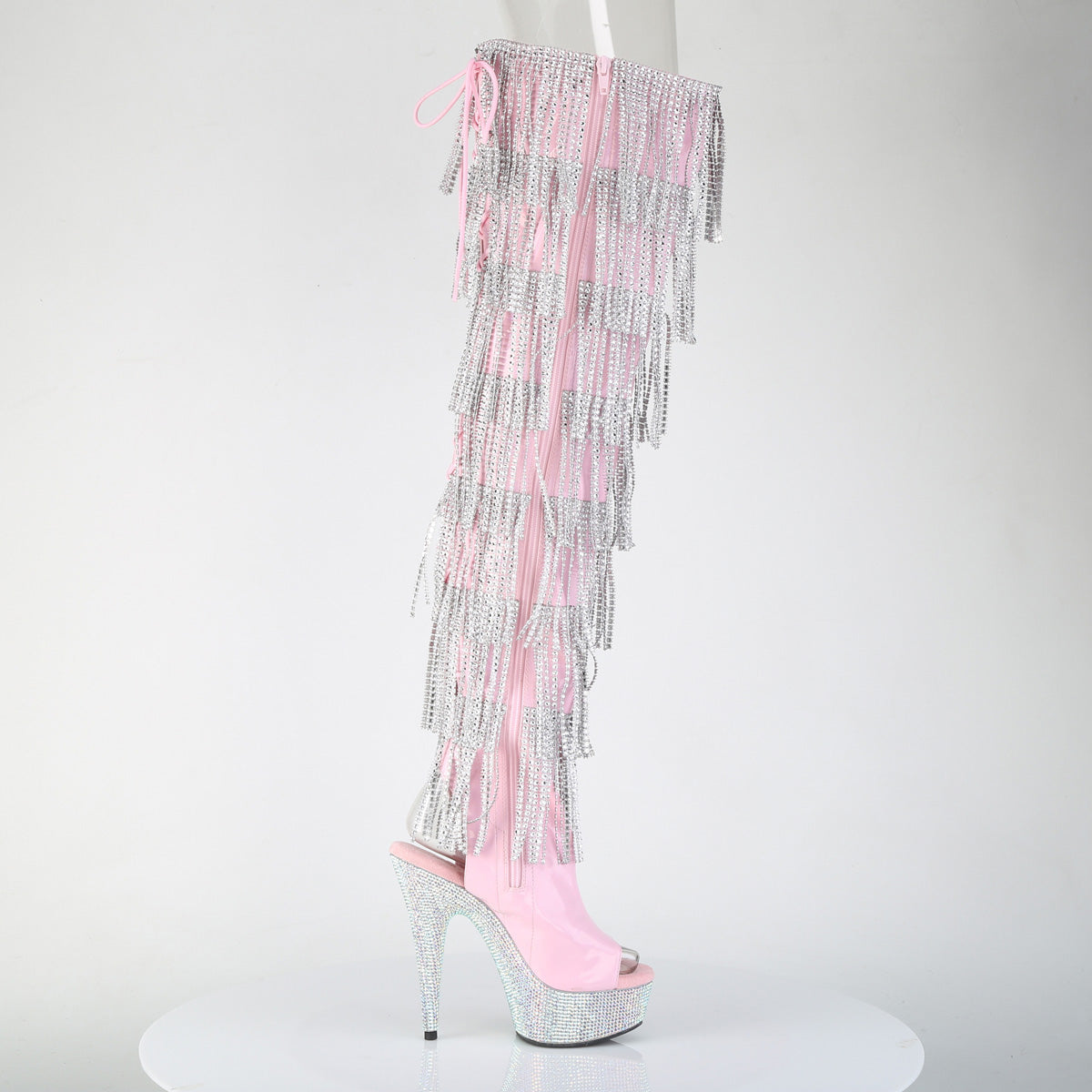 BEJEWELED-3017HG-RSF 6" Heel, 1 3/4" PF 7-Layer Fringe Lace-Up Thigh Boot w/RS