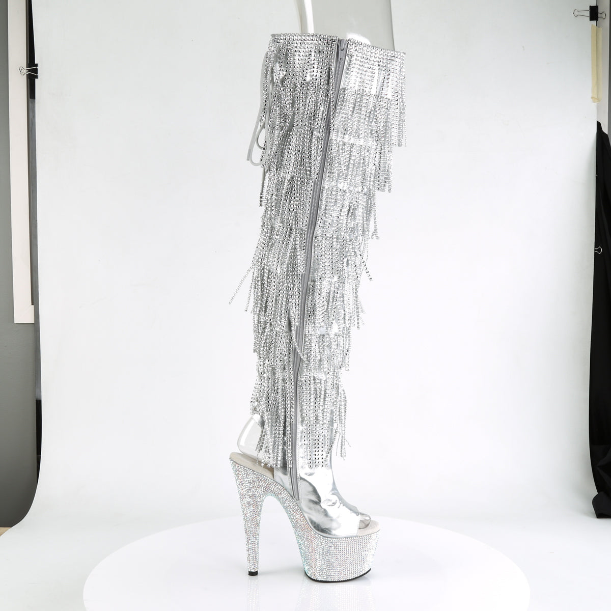 BEJEWELED-3019RSF-7 7" Heel, 2 3/4"PF Open Toe/Heel Over-The-Knee Boot, Side Zip