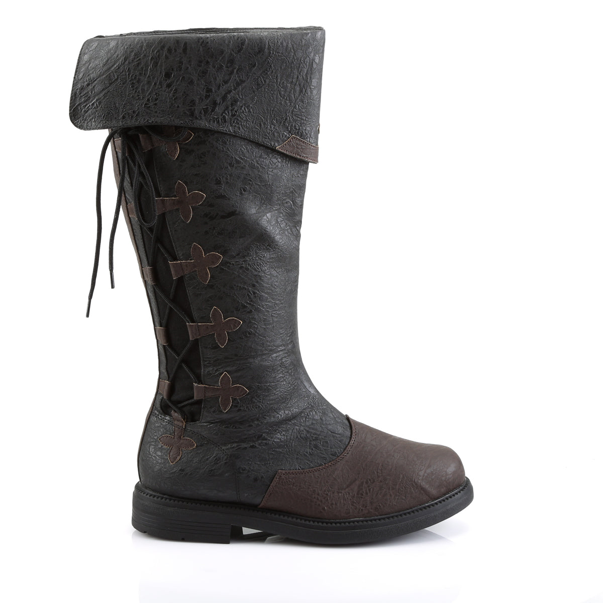 CAPTAIN-110 **1" Flat Heel Men's Knee High Pull-on Boot w/ Side Lace