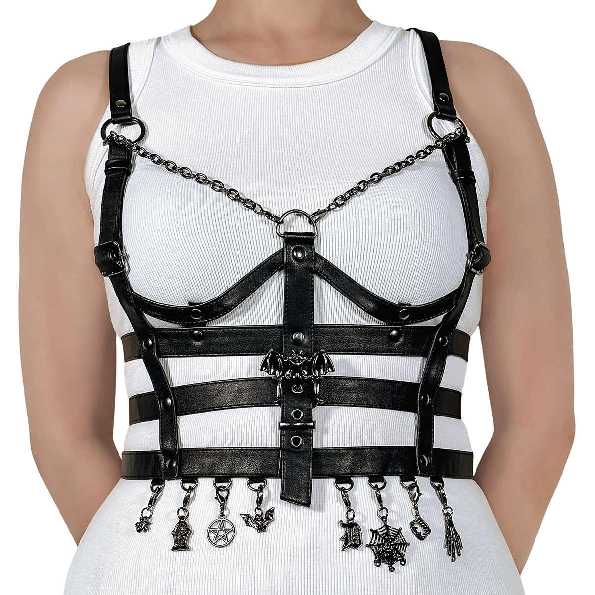 DA-118-SM Faux Leather Cage Body Harness