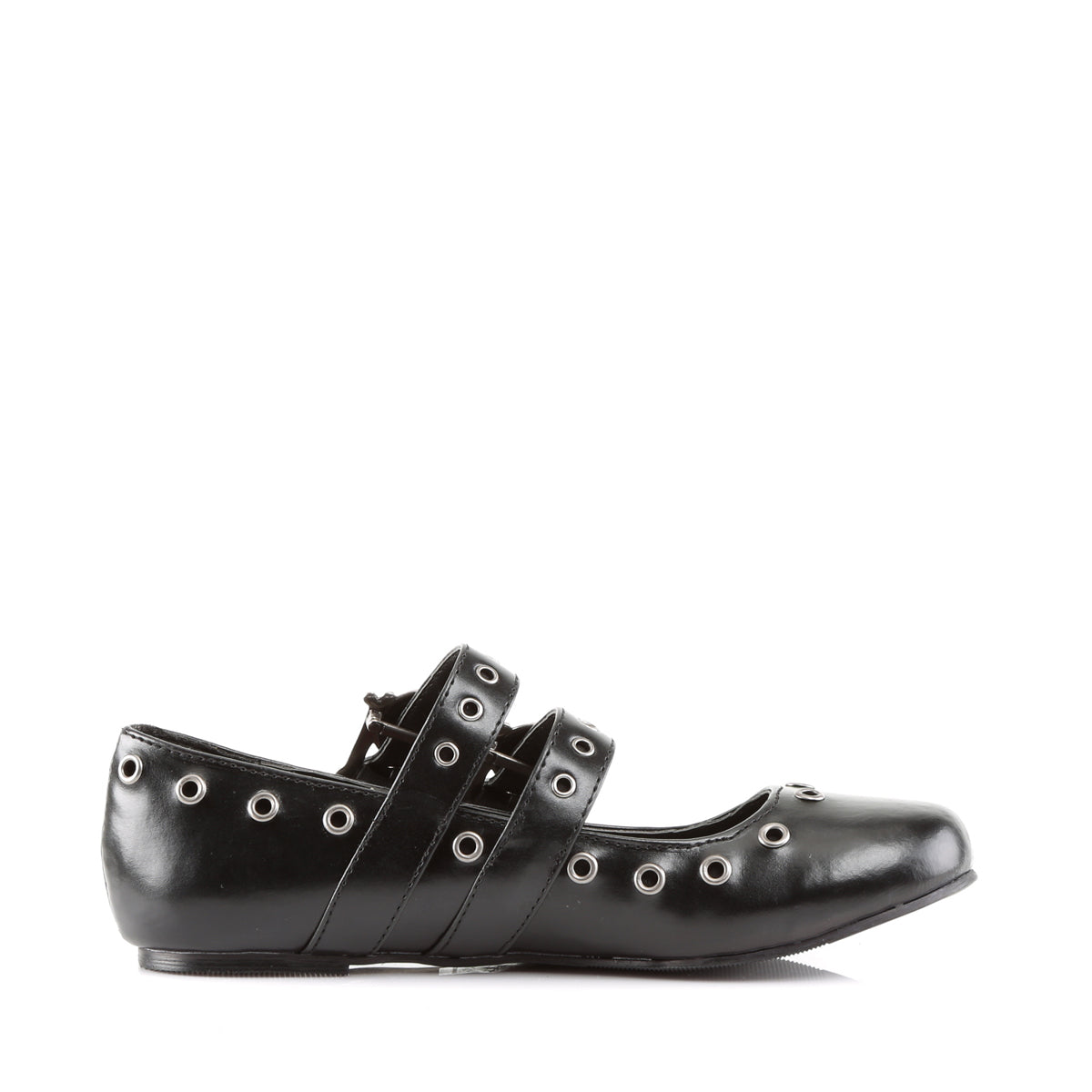 DAISY-03 Ballet Flat Double Strap MJ W/ Skull Buckle Eyelet Detailing