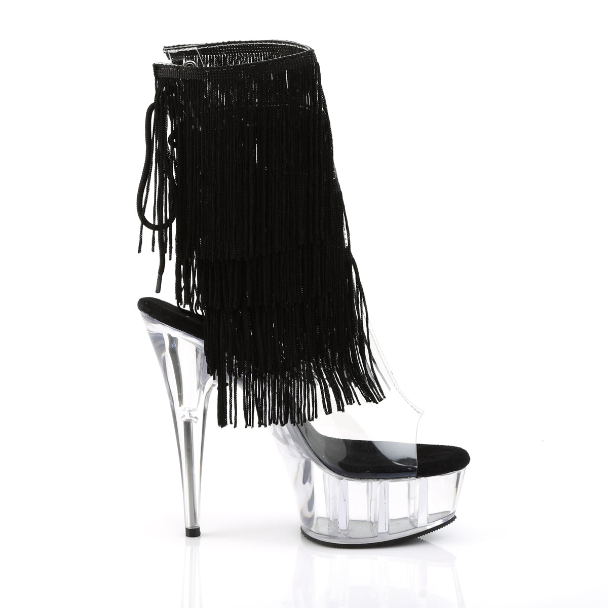 DELIGHT-1017TF *6" Heel, 1 3/4" PF Open Toe/Heel Threaded Fringe Ankle Boot