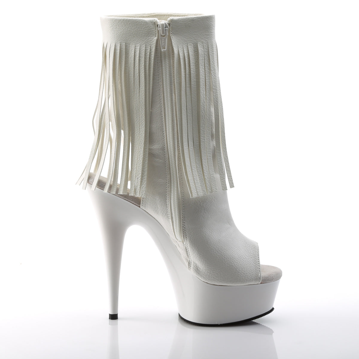 DELIGHT-1019 *6" Heel, 1 3/4" PF Open Toe/Heel Fringe Bootie, Side Zip