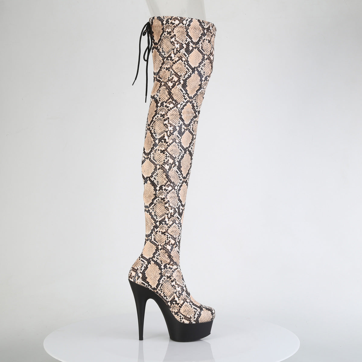 DELIGHT-3008SP-BT *6" Heel, 1 3/4" PF Stretch Snake Print Pull-On Thigh Boot