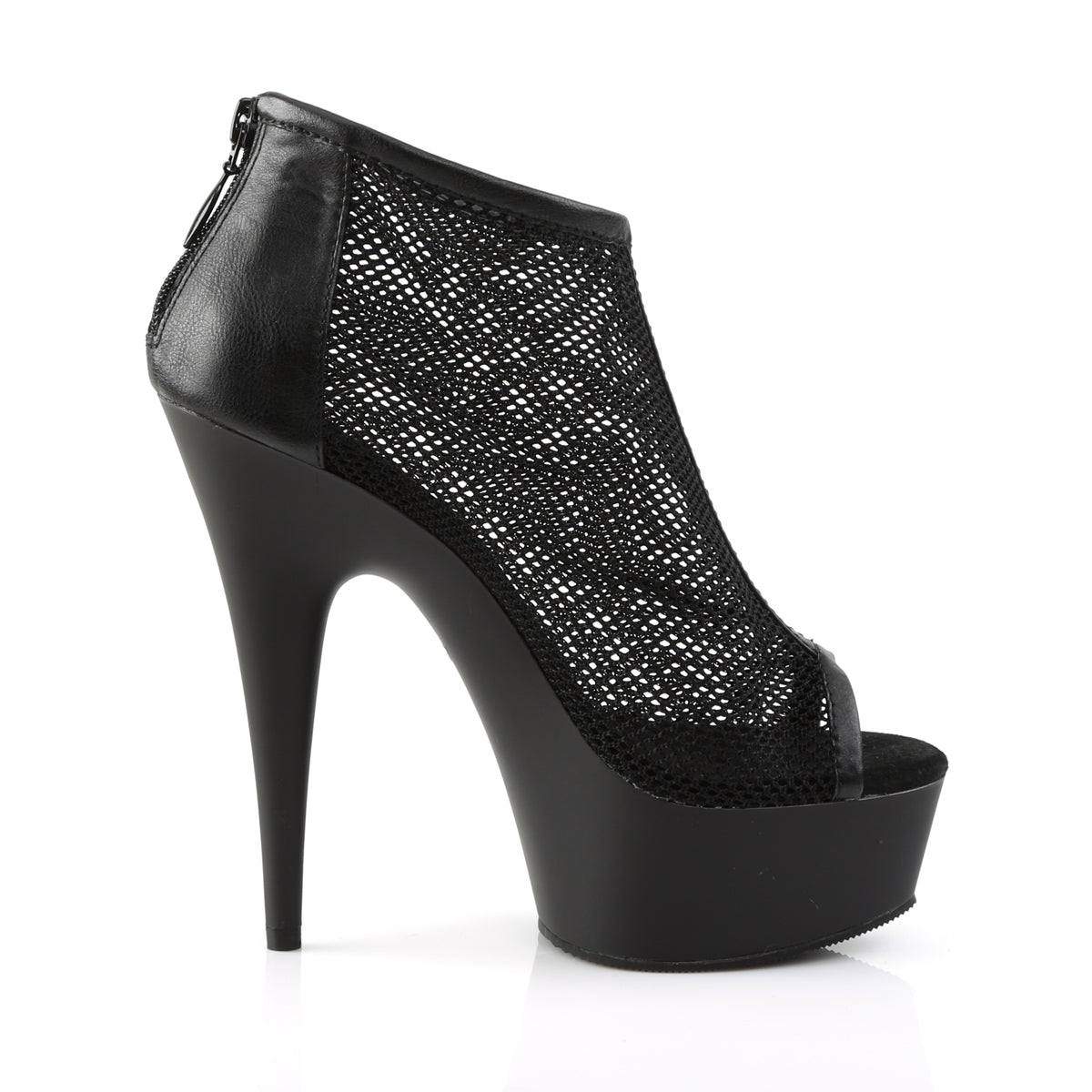 DELIGHT-600-12 *6" Heel, 1 3/4" PF Peep Toe Mesh Bootie, Back Zip