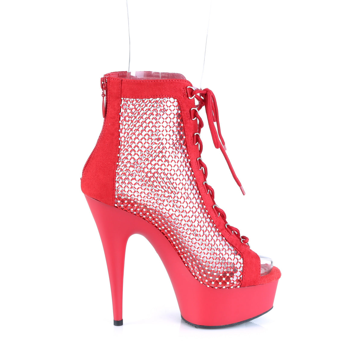 DELIGHT-600-33RM *6" Heel, 1 3/4" PF Lace-Up Peep Toe Ankle Boot, Back Zip