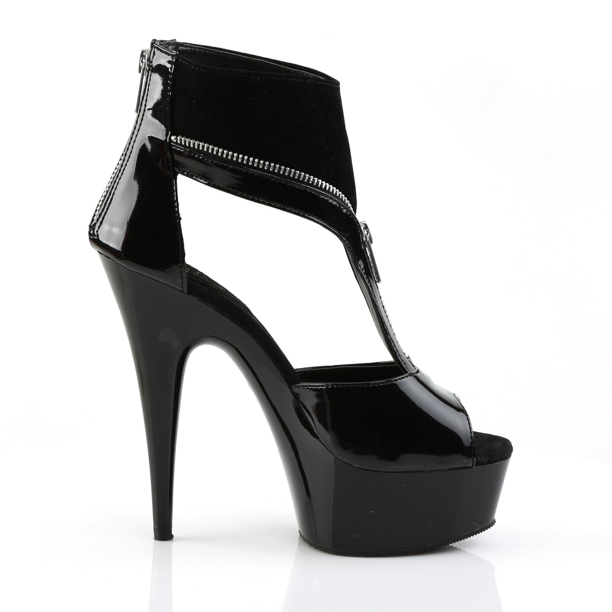 DELIGHT-690 *6" Heel, 1 3/4" PF Peep Toe T-Strap Sandal Bootie, Back Zip