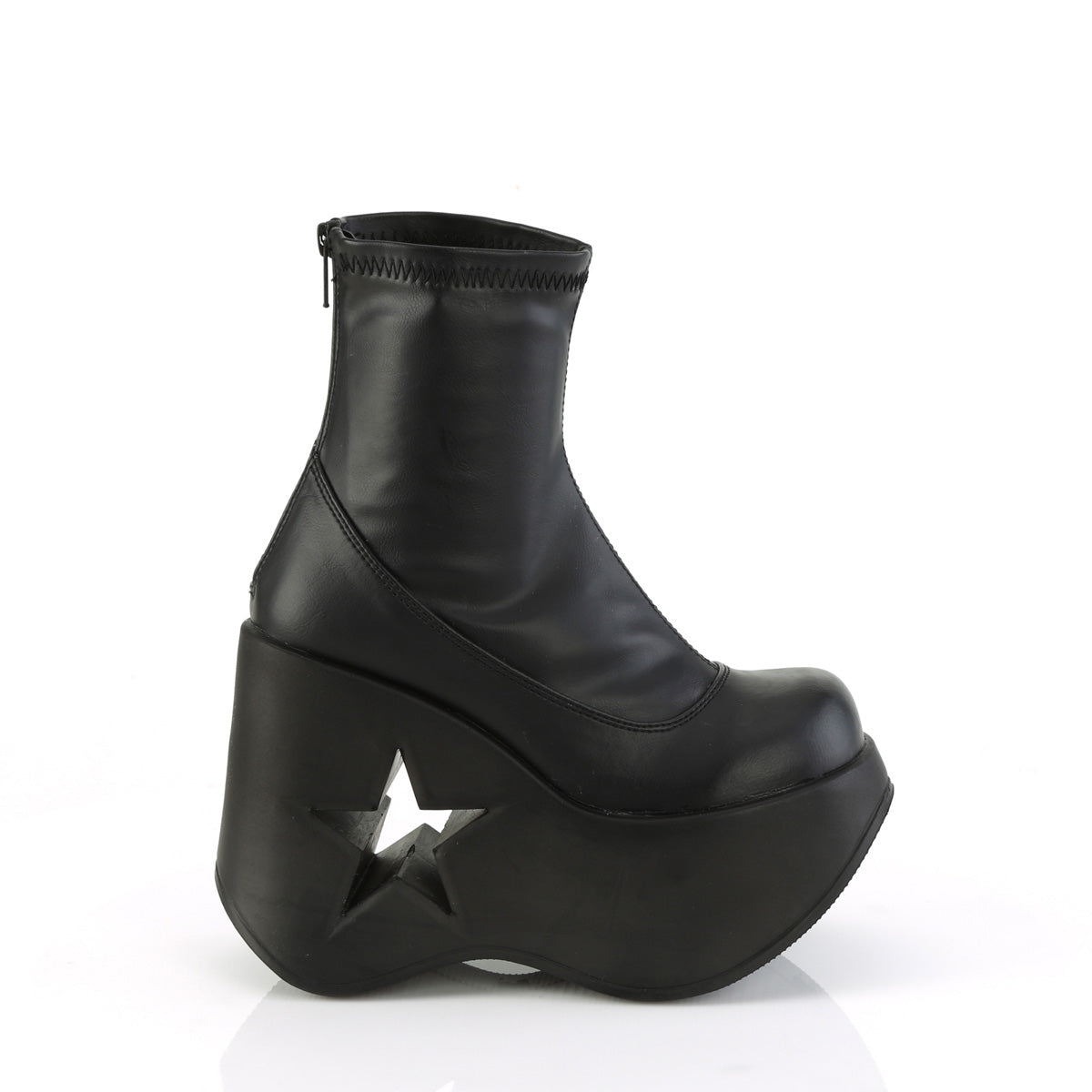DYNAMITE-100 5" Star Cutout Platform Wedge Ankle Boot, Back Zip