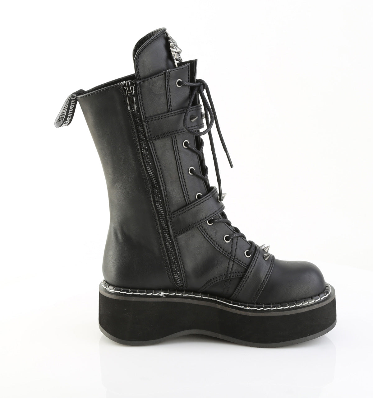 EMILY-82 2" PF Lace-Up Mid-Calf Boot w/ 4 Buckle Straps, Side Zip