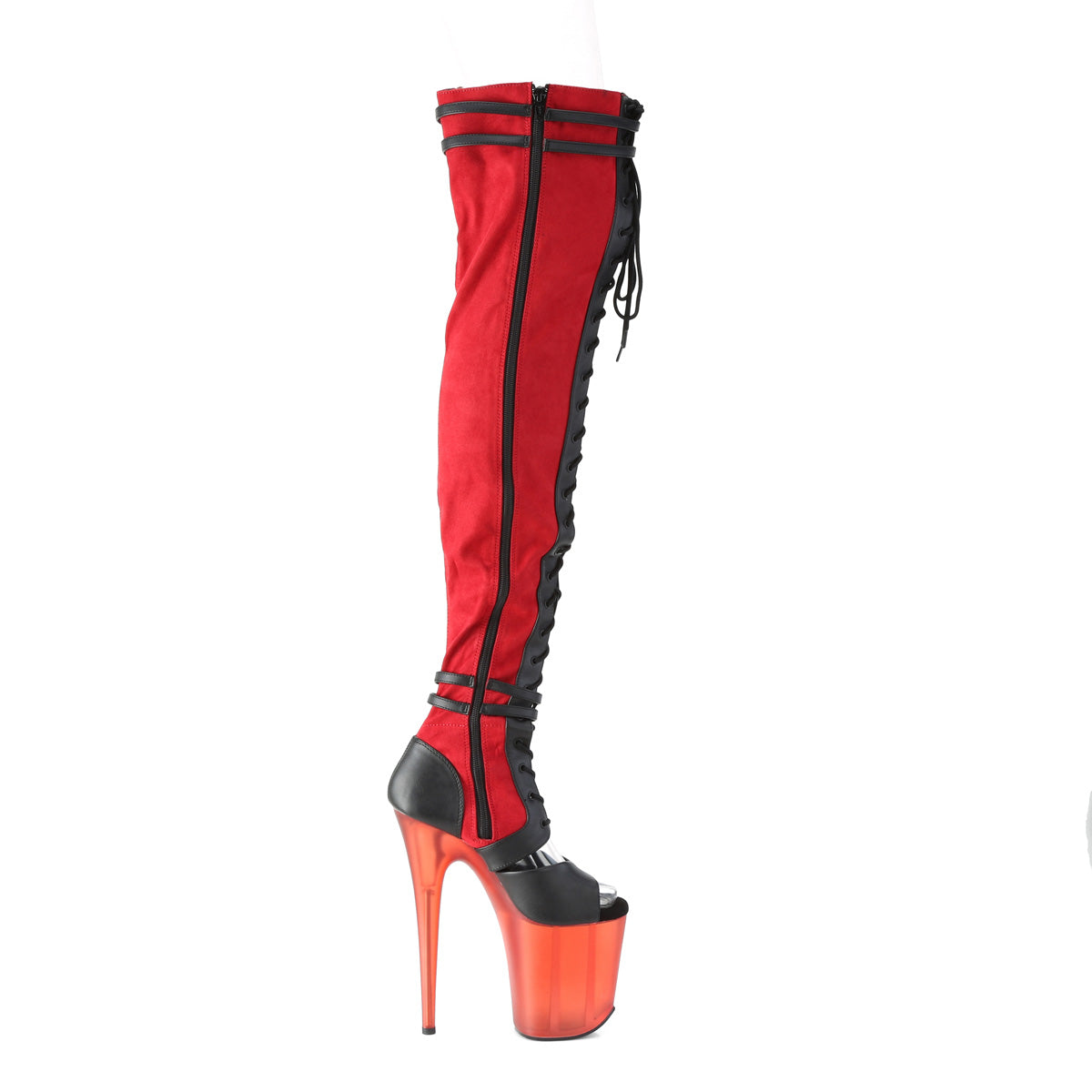 FLAMINGO-3027 *8" Heel, 4" PF Lace-Up Front Thigh, Side Zip